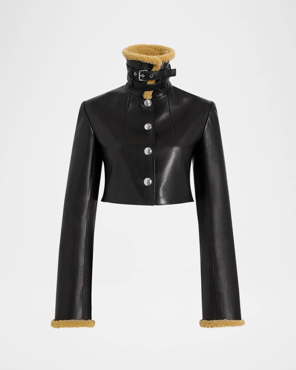 Jodie Shearling-Trim Cropped Leather Jacket